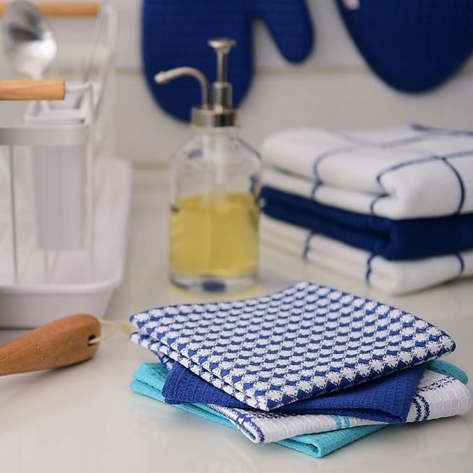 T-Fal Premium Waffle Dish Cloths: Highly Absorbent, Super Soft Long Lasting - 100% Cotton, 12"x13" Towel for Cleaning & Drying, (4-Pack), Red