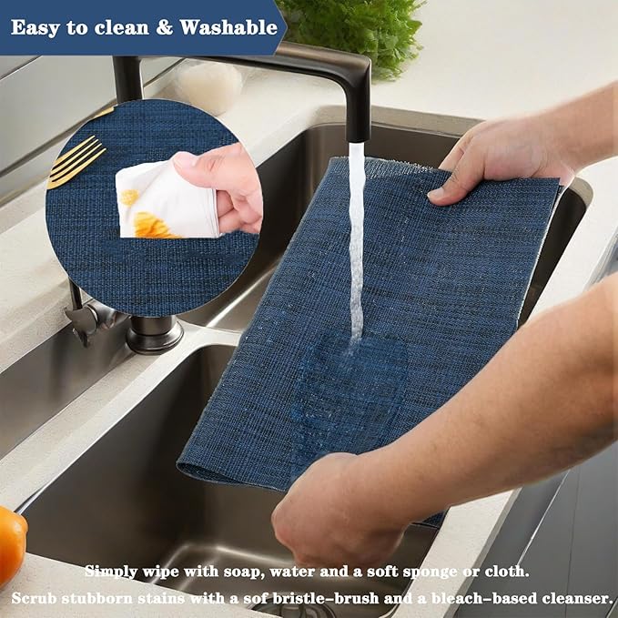 Navy Blue Placemats Set of 2 - Heat Resistant Non-Slip Place mats for Dining Table, Washable Durable PVC Vinyl Woven Table Mats (Navy Blue, 2)