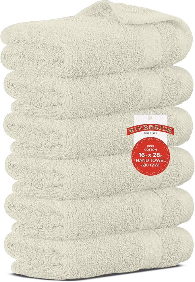 RIVERSIDE 6 Pack Premium Hand Towels Set, 16x28 inches, 100% Ring Spun Cotton, 600 GSM, Soft, Quick Dry and Highly Absorbent, Towels for Bathroom, Kitchen, Gym, Spa - Cannoli Cream