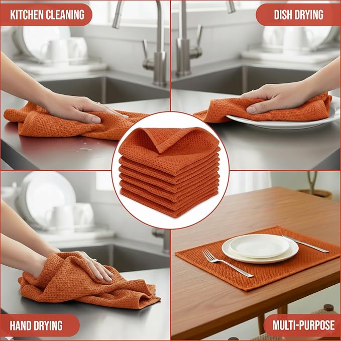 100% Cotton Waffle Weave Kitchen Dish Cloths 6-Pack– Ultra Absorbent & Quick Dry Cleaning Towels for Dishes, Counters & Kitchen Use – Soft, Durable & Lint-Free13.50 X 13.50 inches (Red)