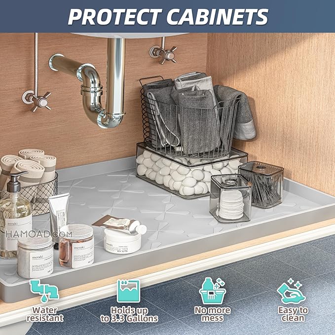 SIKADEER 31" x 19" Under Sink Mat Waterproof, Silicone Mat Kitchen Drawer Shelf and Cabinet Liner, Sink Protector for Kitchen Organizers and Storage, Boot Tray Pet Food Mats