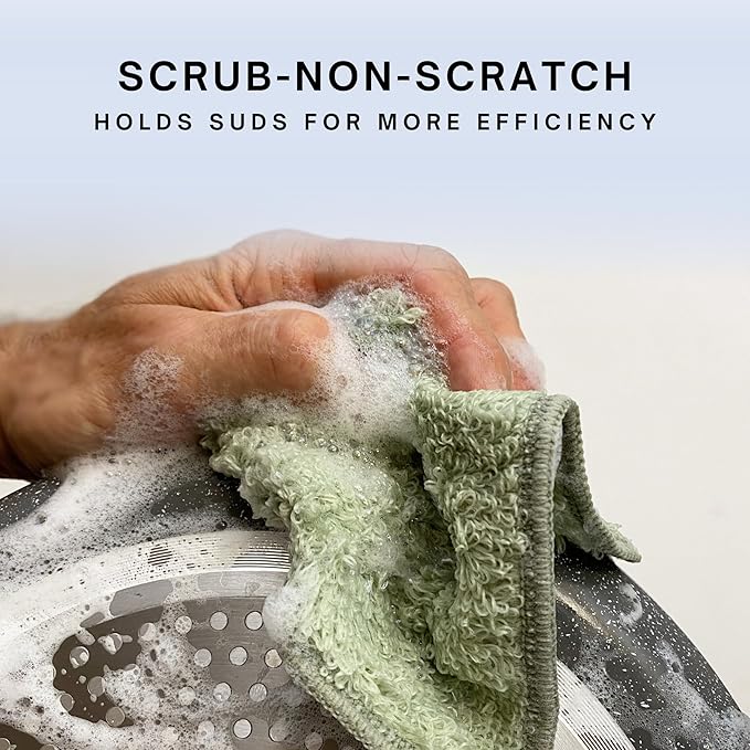 Whiffkitch Dishcloths Dishrags for Kitchen and Household Cleaning 6x7 6-Pack Non-Scratch 2-Ply Weave, Rayon Derived from Bamboo, Absorbent, Washable, Long-Lasting