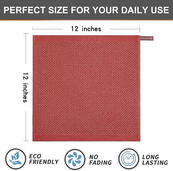 Kitinjoy 100% Cotton Kitchen Dish Cloths (12 X 12 Inches, Multicolor), 12 Pack Waffle Weave Ultra Soft Absorbent Dish Towels for Drying Dishes Quick Drying Kitchen Towels Dish Rags
