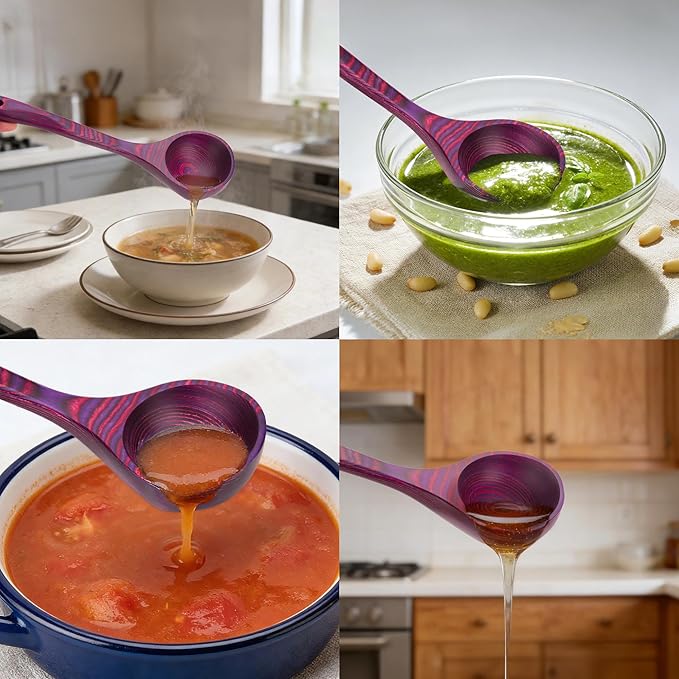 Left Handed Pakkawood Deep Soup Ladles with Spout | 10 inch Pakkawood Ladle | Big Soup Wood Ladle for Cooking | Wooden Spoons for Cooking | Wood Kitchen Utensil | Byzantium