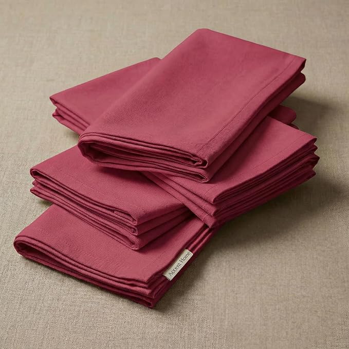 ACCENTHOME Accent Home 100% Cotton Napkins, Delicate Cloth Napkins for Dinners, Parties and Weddings，18 x 18 Inch Set of 12 - Red