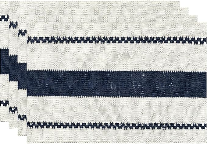 Artoid Mode Dark Blue Farmhouse Woven Rustic Placemats Set of 4,12x18 Inch Seasonal Holiday Hollow Table Mats Party Kitchen Dining Decoration