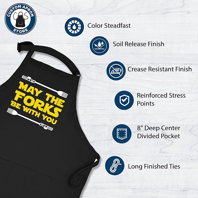 Adult Cooking Apron | May The Forks Be With You | BBQ Grill or Kitchen Apron with Pockets | Fun Grilling Accessories