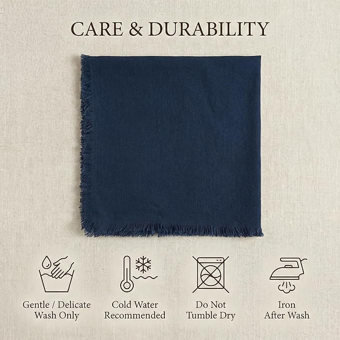 ACCENTHOME Navy Cotton Linen Napkin Set of 6 18x18 inch Dinner Napkins - Washable Soft Premium Hotel Quality Reusable Napkins Perfect Table Napkins for Family Dinners, Weddings & Everyday Use