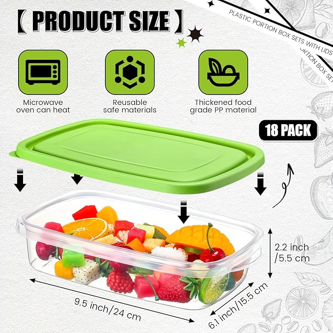 Qinyoung 18 Pcs 33 Oz/ 4 Cups Plastic Food Storage Containers with Lids Portion Box Sets with Cover Stackable Plastic Containers with Lids Microwave Freezer Dishwasher Safe (Green)