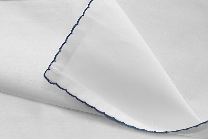 COTTON CRAFT Cloth Napkins - Set of 12 Soft Cotton 17x17 Inch White Dinner Napkins with Blue Border Trim – Absorbent Reusable Fabric Serviettes for Table Settings, Parties, Everyday Use