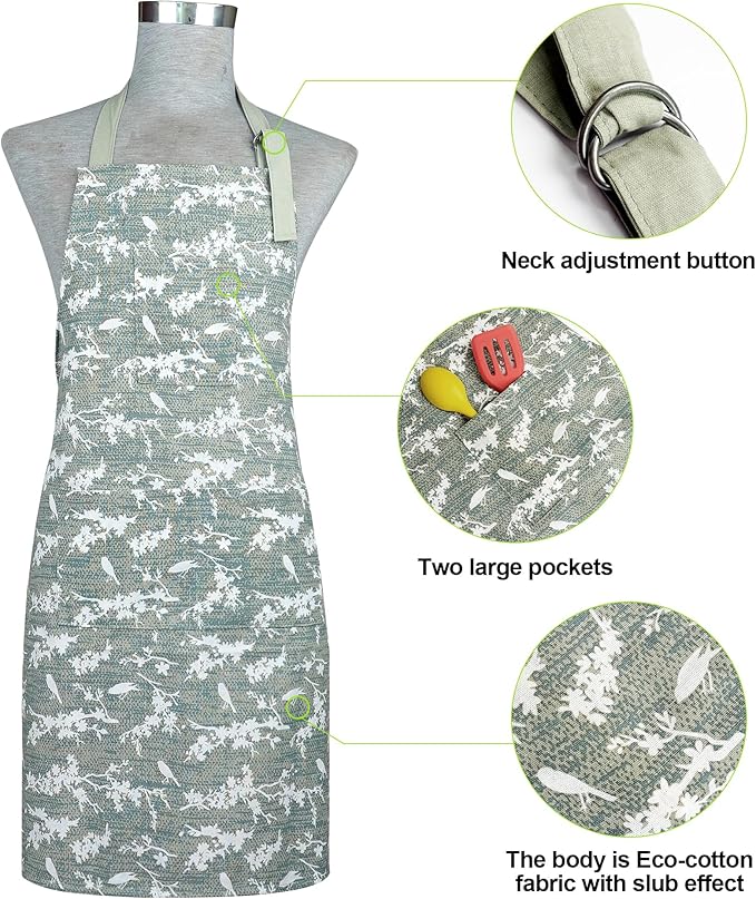 Oven Mitts and Pot Holders with Cooking Apron Set of 5, Heat Resistant Kitchen Gloves and Silicone Non-Slip Potholders, Adjustable Neck Buckle Chef Apron, Cotton Nice Design for Cooking (Aqua)…