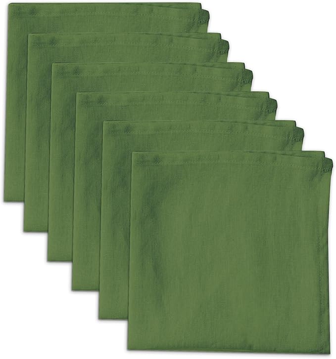 100% Pure Linen Dinner Cloth Napkins 15 x 15 Inch Green - Set of 6 Pack European Flax Natural Fabric Washable for Home and Kitchen