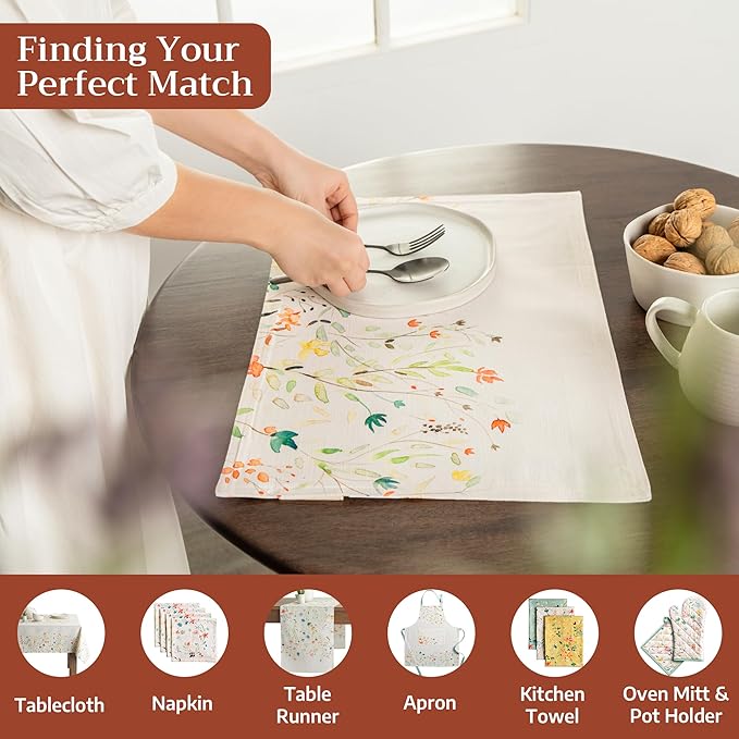 Maison d' Hermine Placemats Set of 4 100% Cotton Washable Cloth Place Mats Reusable Table Mats for Kitchen Dining Party Wedding Gifts for Mothers Day Spring/Summer (Colmar, 13" x 19")