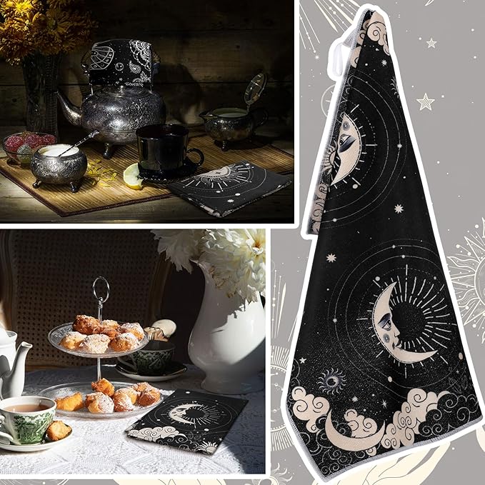 Bencailor 6 Pcs Retro Kitchen Towels 15.7 x 23.6 Inch Farmhouse Vintage Hand Towels Decorative Absorbent Dish Cloth for Bathroom Decor for Cooking Baking Cleaning(Black, Gold,Bohemia)