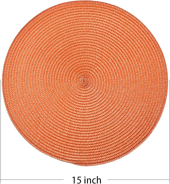 AHHFSMEI Round Placemats Set of 6 Heat Resistant Washable Non-Slip Woven Braided Table Mats for Dining Table Kitchen & Home Decor (Orange)