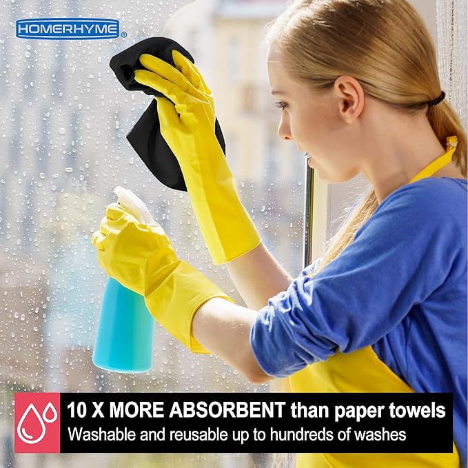 Microfiber Cleaning Cloth, 12 Pack Black Cleaning Rags,12" X 11" Lint Free Dish Towels Wash Cloths, Reusable Microfiber Towels for Home and Kitchen Bathroom Apartment Cleaning Supplies