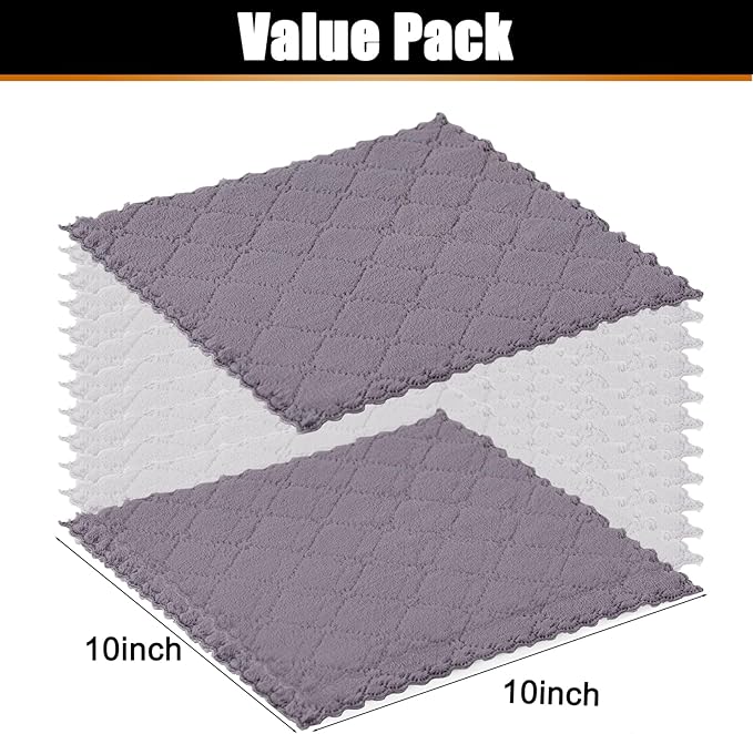 Mordimy 12 Pack Kitchen Cloths Dish Towels (10" x 10", Grey & Pink), Super Soft and Absorbent Dish Cloths, Coral Velvet Microfiber Cleaning Cloth, Nonstick Oil Fast Dry Dishcloths
