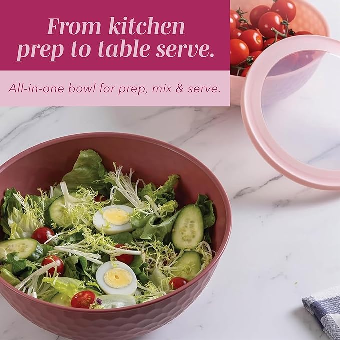 COOK WITH COLOR Mixing Bowls with Lids - 12 Piece Plastic Nesting Bowls Set includes 6 Prep Bowls and 6 Lids, Microwave Safe Mixing Bowl Set, Rose Embossed