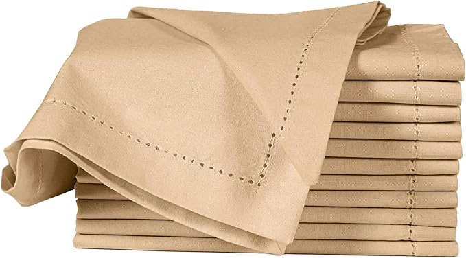 ALPHA Living HOME Cotton Cloth Napkins Set of 12, 18x18 Cotton Napkin Cloth Washable, Soft, Reusable Napkins for Wedding, Parties, Christmas, Thanksgiving, Everyday Use (Tan)
