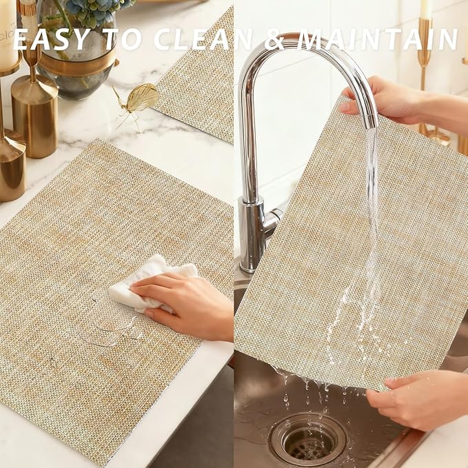 Durable Vinyl Placemats Set of 20, Non-Slip for Dining Table Mat, Heat Resistant Place Mats, Washable Anti-Slip PVC Easy to Clean Wipeable Premium Plastic Mats for Kitchen Brightbrown