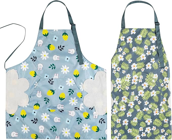 2 Pack Kitchen Apron with Hand Wipe,Water-drop Resistant with 2 Pockets Cooking Bib Aprons for Women Men Chef