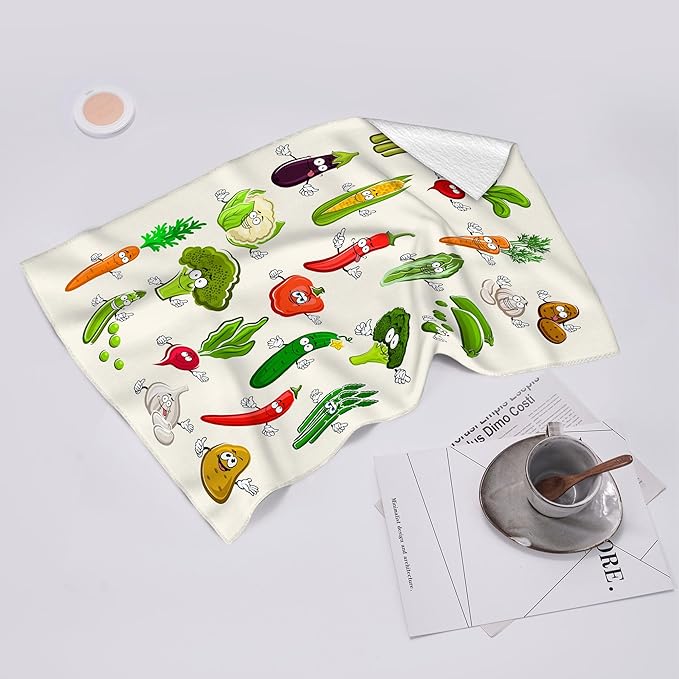 Funny Vegetables Kitchen Towels Decorative Set of 2, Soft Absorbent Cute Botanic Dish Towels Hand Towels for Kitchen Farmhouse Holiday Home Decorations