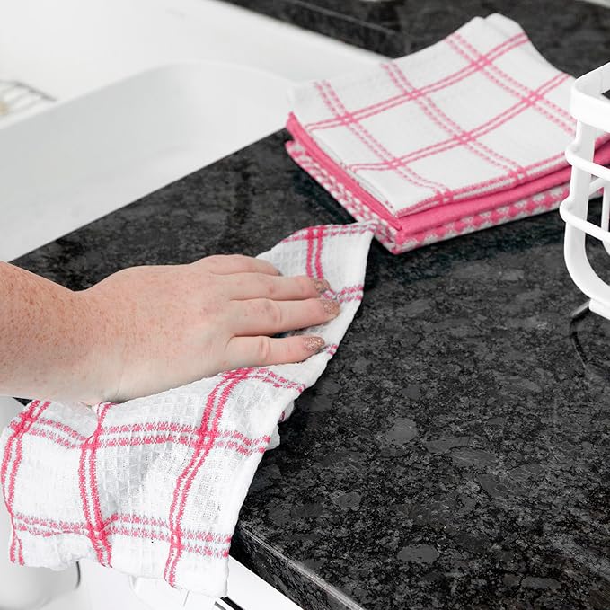T-Fal Premium Waffle Dish Cloths: Highly Absorbent, Super Soft Long Lasting - 100% Cotton, 12"x13" Towel for Cleaning & Drying, (4-Pack), Pink