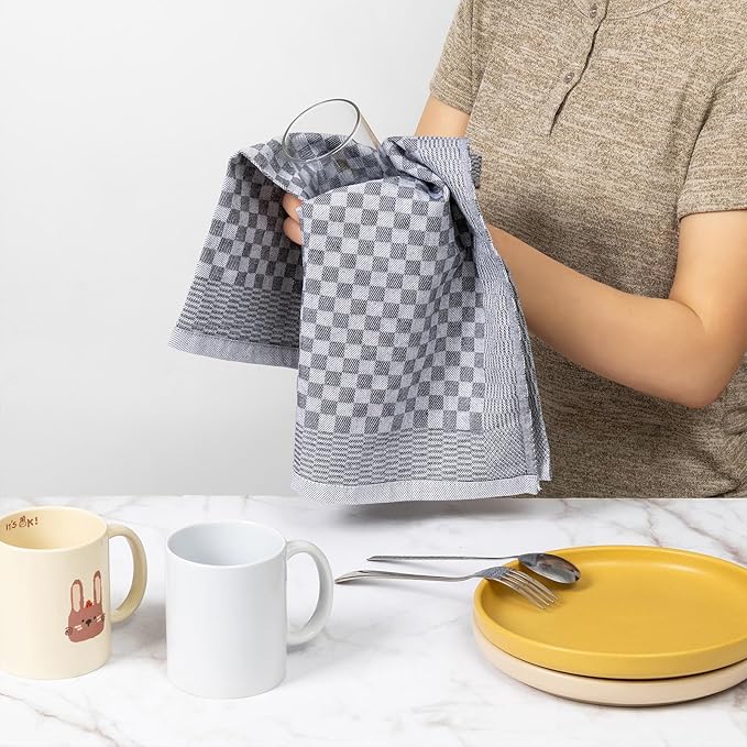 4-Pack Cotton Kitchen Towels - 18 x 27.5 Inch Large Dish Cloths - Checkerboard Design Flat Weave Tea Towels - Highly Absorbent, Lint Free, Non-Shrink & Durable Commercial Grade