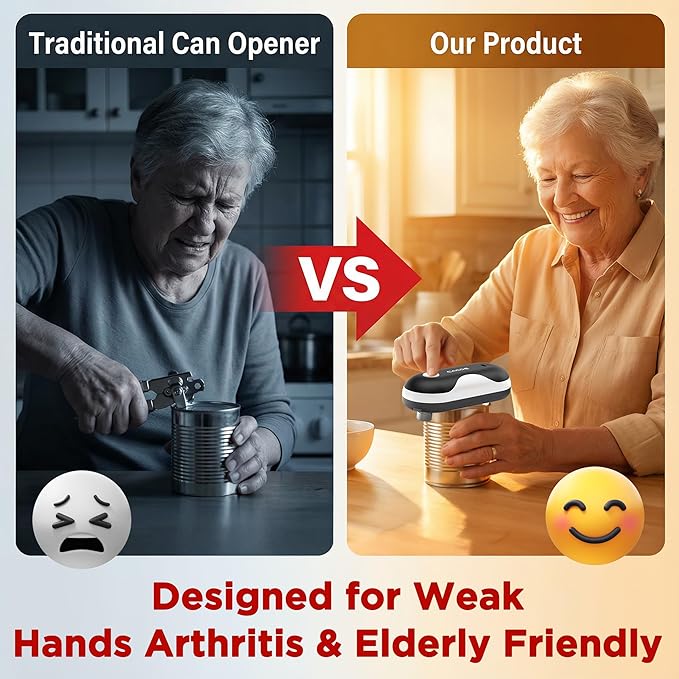 CACOE Automatic Smart Electric Can Opener with Auto Stop & USB-C Charging - Cordless Can Opener for Elderly and Arthritic Users for Seniors & Arthritis, Effortless One-Touch Open (black)
