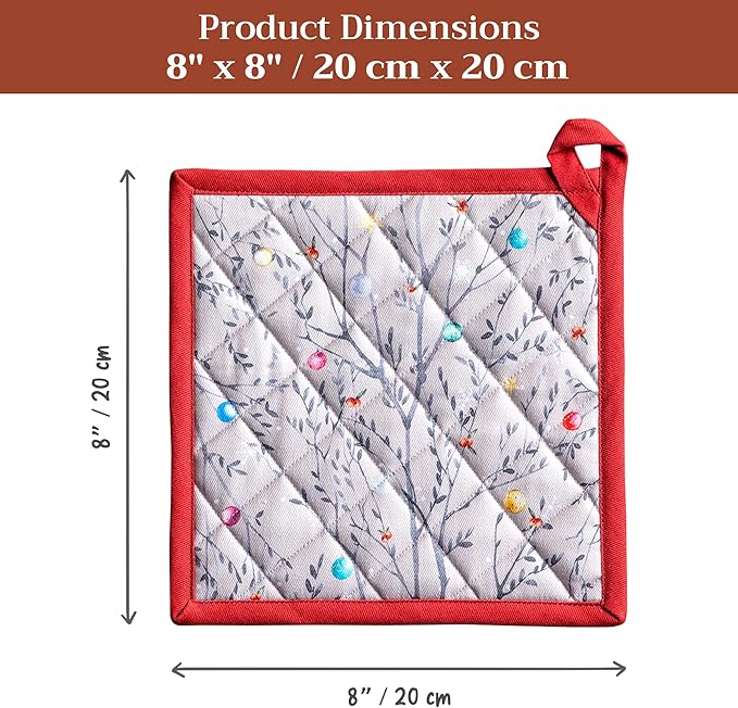 Maison d' Hermine Pot Holders 100% Cotton Heat Resistant Potholders 8" x 8" Hot Pads with Loop for Thanksgiving Christmas Decorations BBQ Cooking Baking Handling Hot Pans (Pack of 1, Fairy Christmas)