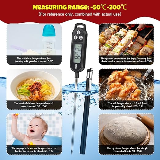 Copkim 12 Pcs Meat Food Thermometer Food with Probe Water Liquid Instant Read Digital Thermometer Kitchen Cooking Supplies for Cooking BBQ Milk Yogurt (Black,White,Red)