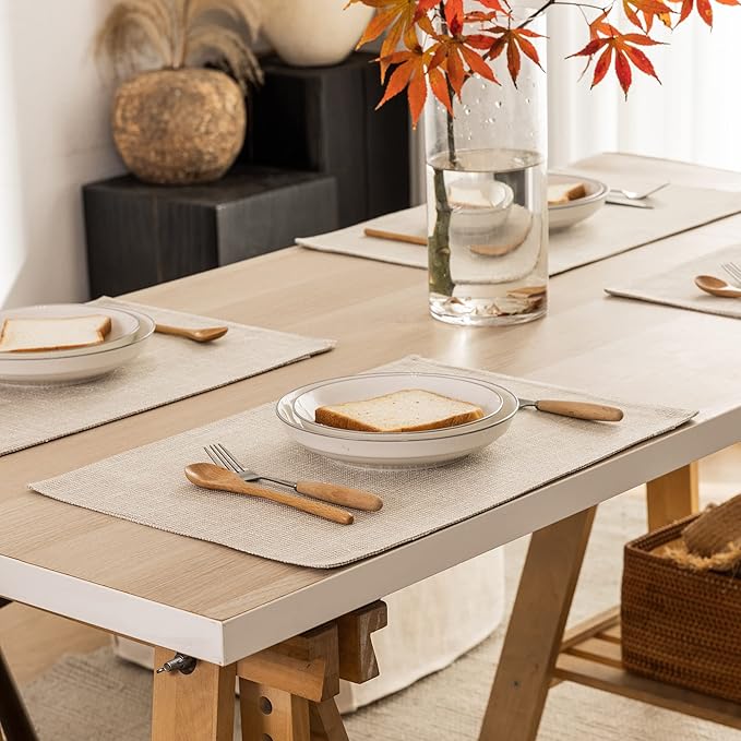 Kevin Textile Table Mats Set of 4 Heat Resistant Washable Placemats for Parties Buffet Dinner, 13 x 19 inches, Light Beige