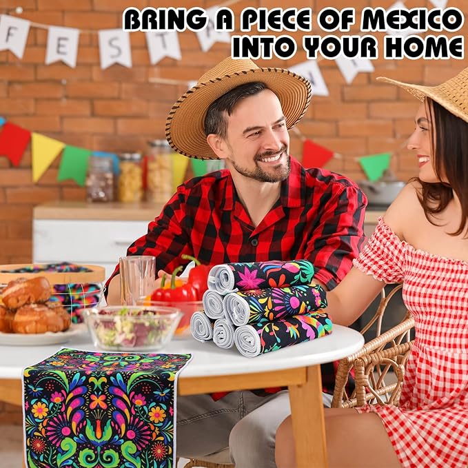 Breling Set of 6 Mexican Kitchen Towels Colorful Flowers Mexican Themed Dish Towel Bathroom Decorative Christmas Hand Cloths Decor for Holiday Kitchen Bathroom Home Cooking, 14 x 21 Inch