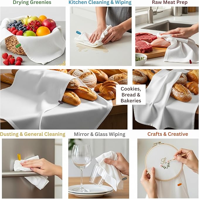 7-Pack Flat Flour Sack Towels – 100% Cotton Kitchen Dish & Tea Towels for Crafting, Embroidery, Baking & Bread Proofing – Thick, Absorbent, Quick-Drying – White (18x28)