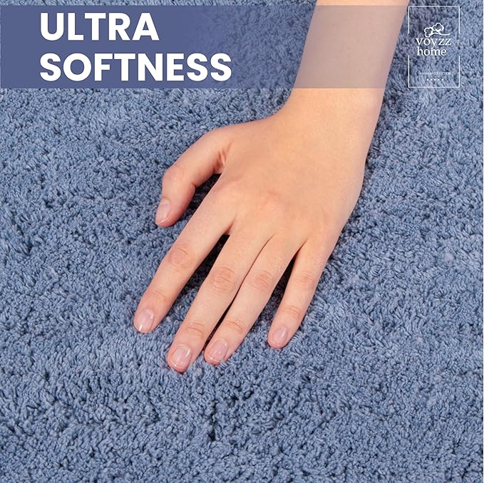 voyzz home Luxurious 100% Cotton Bathroom Rug Mats - Featuring Ultra-Soft Plushness, Non-Slip Design, Thickness, and Washability. Enhancing Home Decor, Bath Mat Measuring 20"x32" Plain Blue.…
