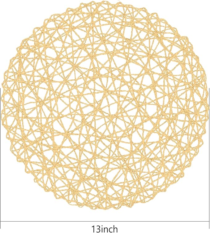 AHHFSMEI Paper Braided Round Placemats Set of 6 Natural Non-Slip Heat Resistant Table Mats for Dining Tables Woven Indoor & Outdoor Place mats(Beige)
