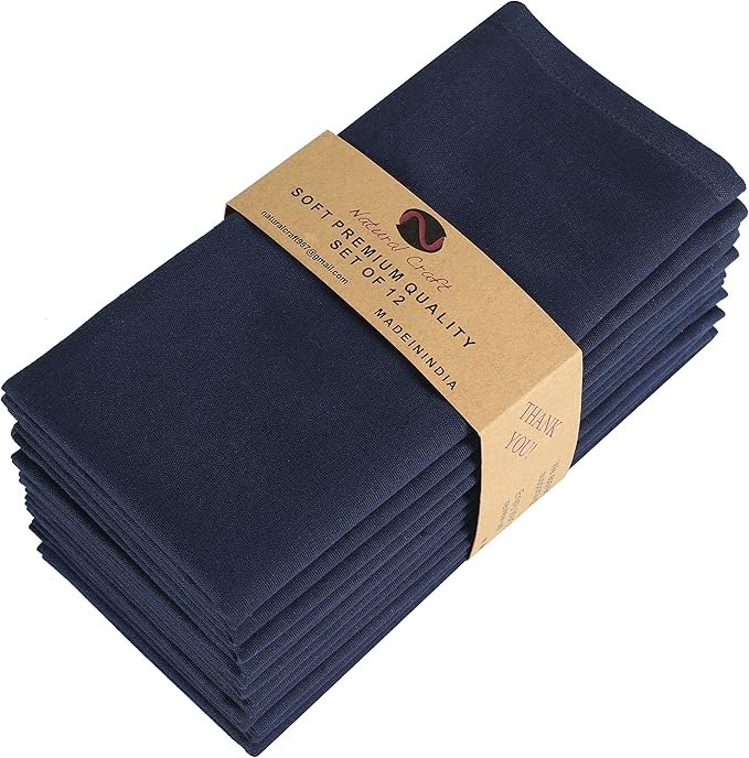 NATURALCRAFT Cloth Napkins Set of 12 Cotton Linen 18x18 Inch - Soft Durable Easter Washable - Ideal for Hotel Farmhouse Party Spring Summer Easter - Perfect Everyday Use - Navy Blue