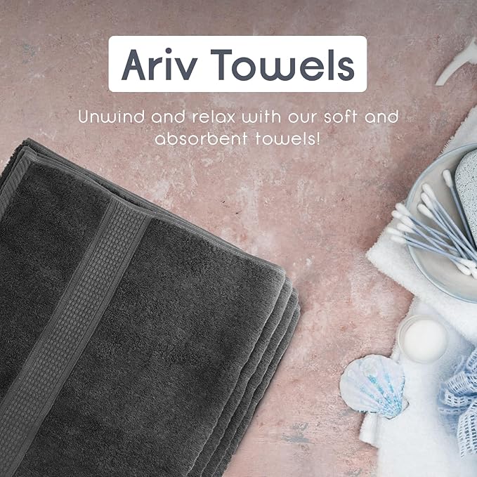 Ariv Premium Jumbo Bath Towels Pack of 2, Beach Towel, Extra-Large Bath Sheets, 100% Cotton, Super Soft, Highly Absorbent, Quick Dry, Durable, Great Value & Quality, Bathroom - Grey