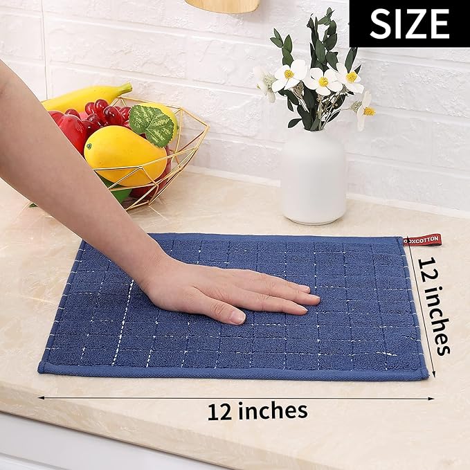 Homaxy 100% Cotton Terry Kitchen Dish Cloths, Ultra Soft and Absorbent Dish Towels for Kitchen, Suitable for Drying and Washing Dishes, 18 Pack, 12 x 12 Inches, Navy Blue