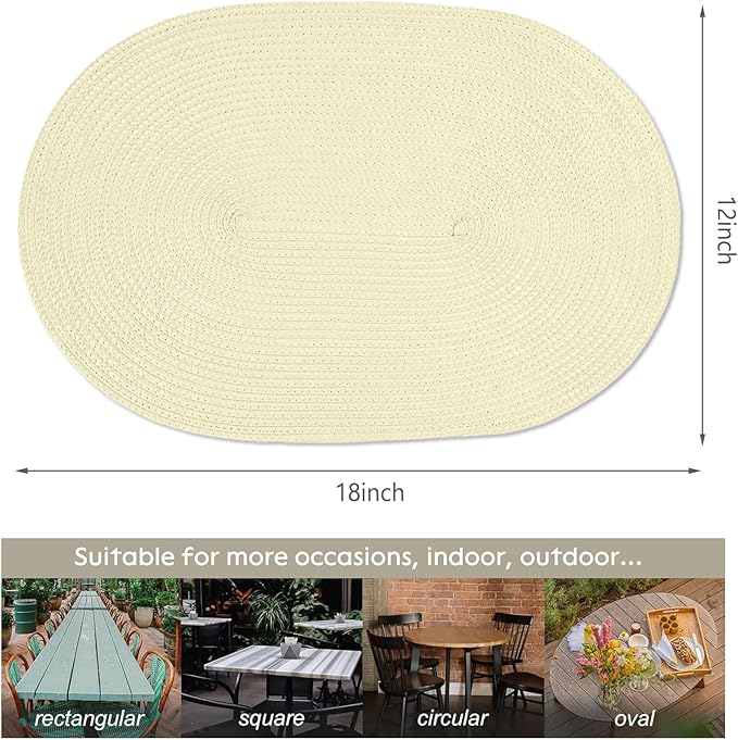 AHHFSMEI Placemats Set of 4 for Dining Table Washable Woven Non-Slip 18x12 inches Placemat Heat-Resistant Durable Table Mats for Dining Table Easy to Clean(Ivory 4)