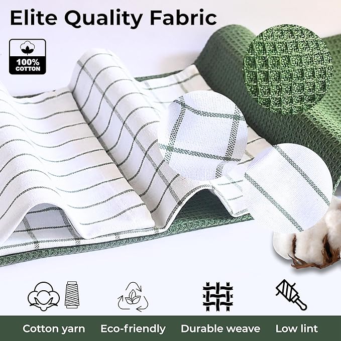 Cotton Dish Towels For Kitchen Drying - Highly Absorbent Wide Sage Green Striped Plaid Tea Towels - 18"X28" Set Of 6 Farmhouse Linen Dishtowels In Bulk - Pano De Prato Para Cozinha - T Towles Towls