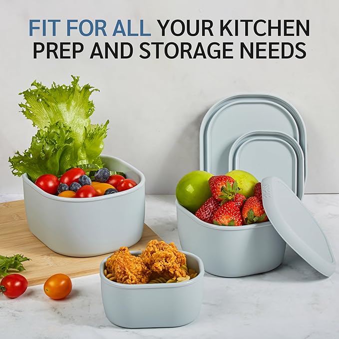 ISSEVE 12Pcs/Set Nesting Silicone Food Storage Containers with Lids, BPA Free Reusable Meal Prep Silicone Containers Airtight, Freezer Dishwasher Safe (33.8oz, 20oz, 10oz, 6.7oz, 1.3oz) (Grey)