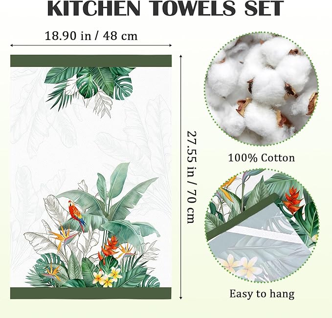 Tropical Tree Leaf Tea Towels, Cotton Kitchen Towel 18.9 × 27.5 inch, Quick Drying Dish Cloth for Party Anniversary Holiday Decoration, Housewarming Gifts for Mom