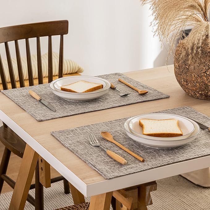 Kevin Textile Placemats, Set of 4 Heat-Resistant Placemats for Kitchen Table, Washable Durable Linen Table Mats Woven Placemats (4 Pcs, 13"x19", Sesame Grey)