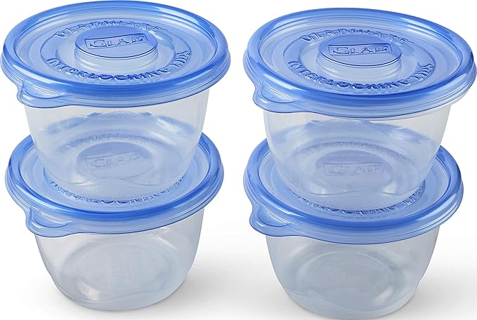 Glad GladWare to Go Lunch Food Storage Containers with Lids, Medium Round No BPA Plastic with Built-in Dressing Cup for Salads and Lunches, Microwave Dishwasher Safe, 32 Oz, 4 Count
