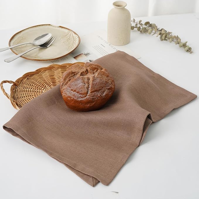 Linen Thick Kitchen Towels Set of 2-100% Linen Dish Towels with Hanging Loops, Super Soft Quick Dry Tea Towels Stonewashed and Handcrafted 17.7 x 23.6 Inch,Dark Khaki