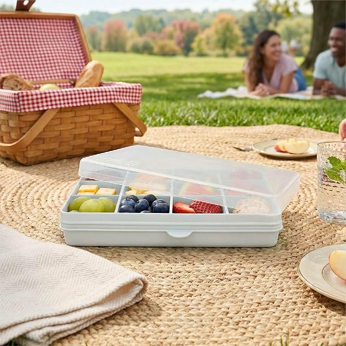 melii Snackle Box – 12-Compartment Divided Snack Container, BPA-Free Food Storage, Removable Dividers, Perfect for Kids Snacks, Arts & Crafts, Beads, and Kitchen Organization (White)