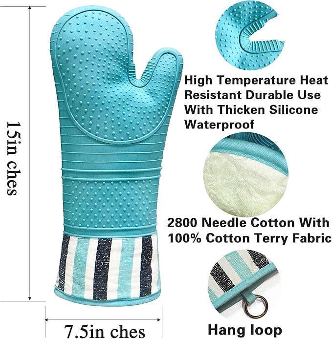 RED LMLDETA Heat Resistant 550 Degree Oven mitt, Silicone Oven Hot Mitts - 1 Pair, Extra Long Professional Baking Oven Gloves - Food Safe,Pot Holders Cooking,Grilling,Kitchen (Blue Mittens)
