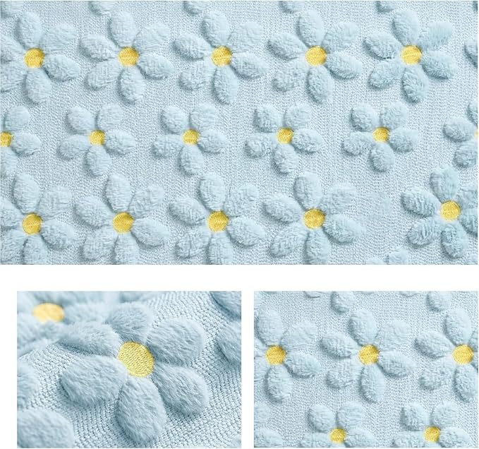Artoid Mode Blue Soft Plush Faux Fur Jacquard Embroidery Daisy Spring Table Runner, Kitchen Dining Table Decoration for Home Party Decor 13x48 Inch