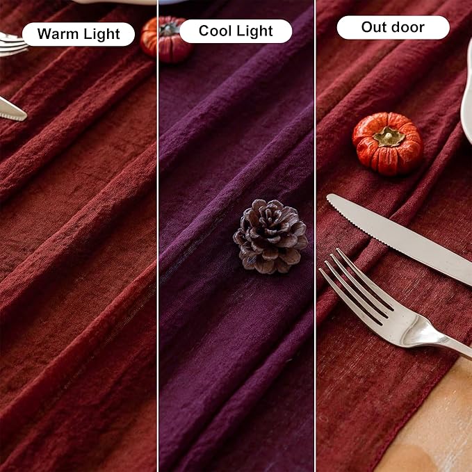 Keketoarrange Burgundy Table Runner Red Table Runner Cheesecloth Gauze 120 Inch 10 FT Rustic Boho Cheese Cloth Runner for Wedding Baby Bridal Shower Party Long Sheer Spring Home Decorations